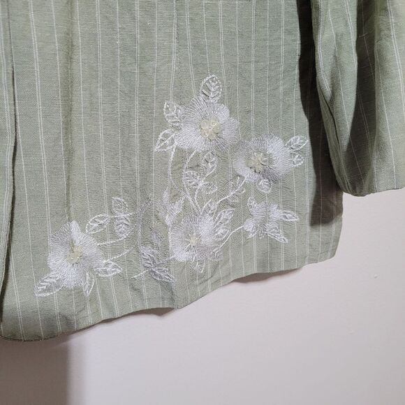 Emma James Linen Blend Green Striped Blazer Size 14 With Accents - Picture 3 of 6